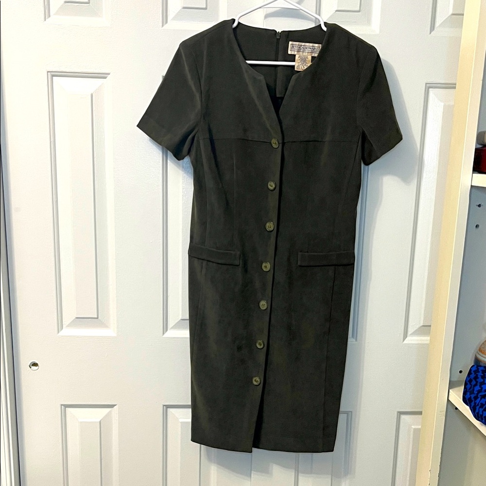 Vintage Jessica Howard Drab Olive Green Faux Suede Buttons Dress Size 10‎
